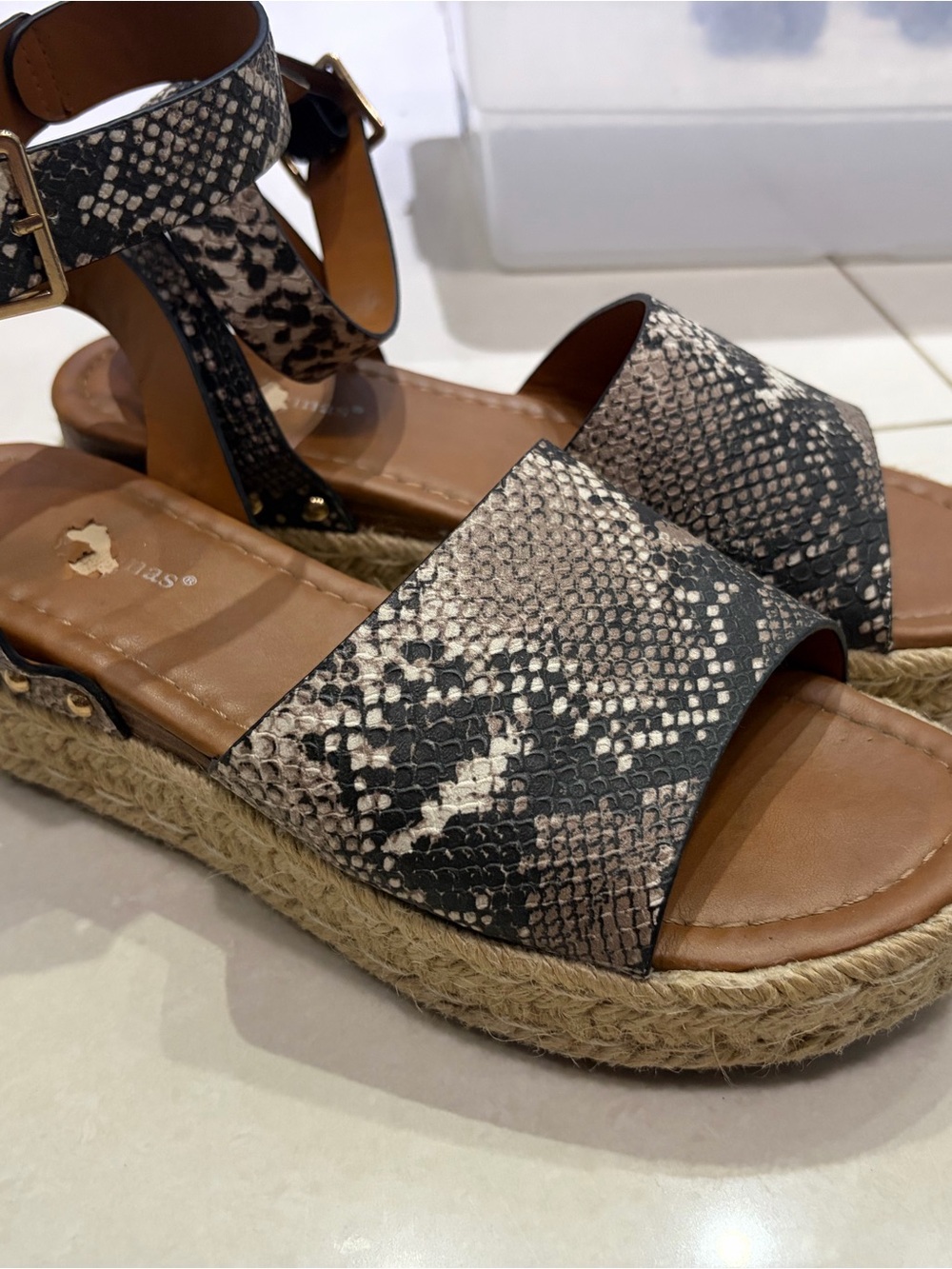 Women's Snake-Print Espadrille Platform Sandals - Black/Tan